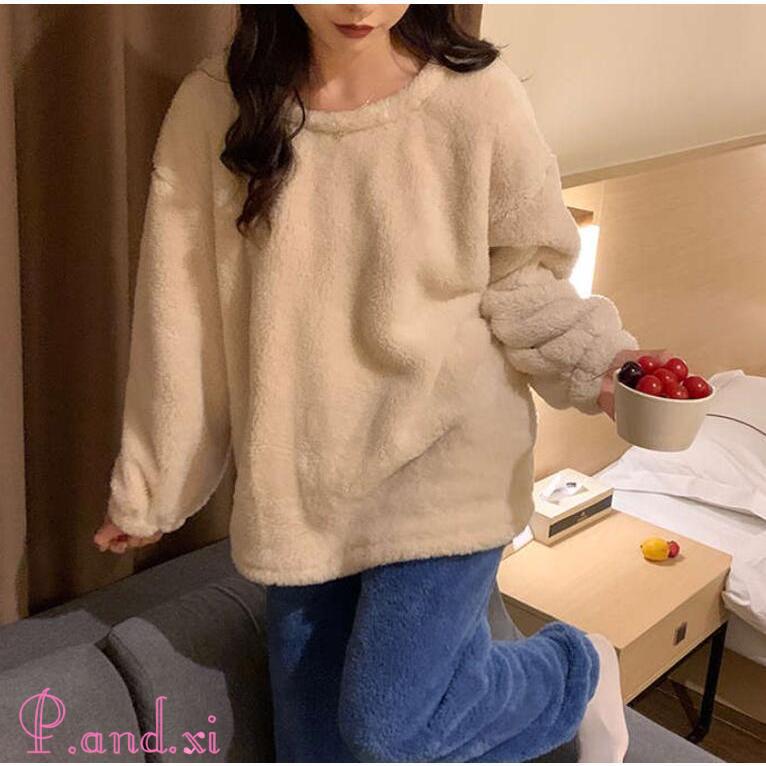 ルームウェア レディース 長袖 もこもこ セットアップ パジャマ ボア ふわふわ 寝巻き 上下セット 着る毛布 防寒 部屋着 可愛い 裏起毛 あったか 秋冬 