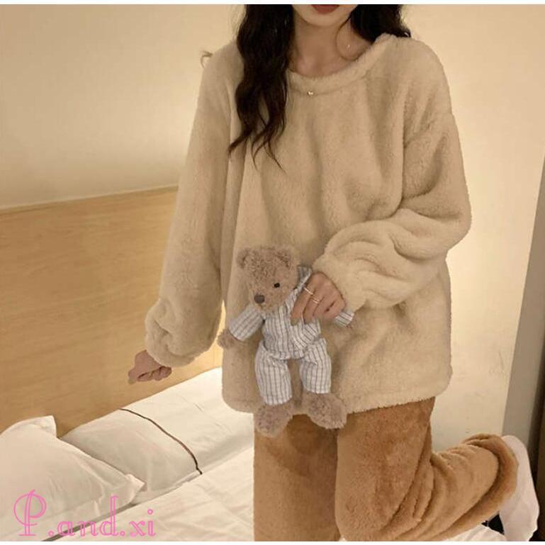 ルームウェア レディース 長袖 もこもこ セットアップ パジャマ ボア ふわふわ 寝巻き 上下セット 着る毛布 防寒 部屋着 可愛い 裏起毛 あったか 秋冬 