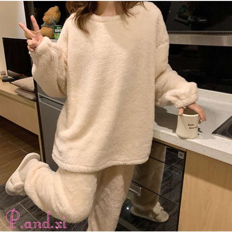 ルームウェア レディース 長袖 もこもこ セットアップ パジャマ ボア ふわふわ 寝巻き 上下セット 着る毛布 防寒 部屋着 可愛い 裏起毛 あったか 秋冬 