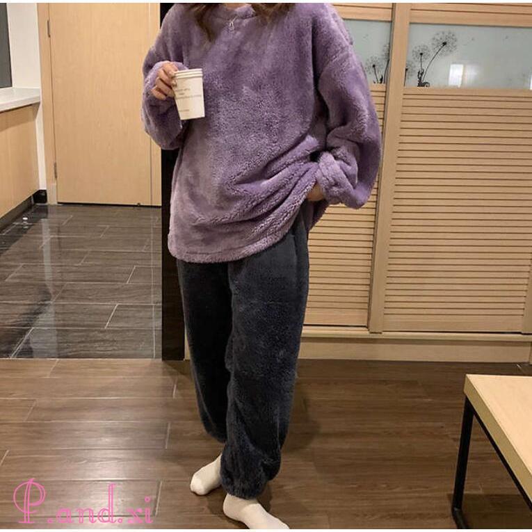 ルームウェア レディース 長袖 もこもこ セットアップ パジャマ ボア ふわふわ 寝巻き 上下セット 着る毛布 防寒 部屋着 可愛い 裏起毛 あったか 秋冬 