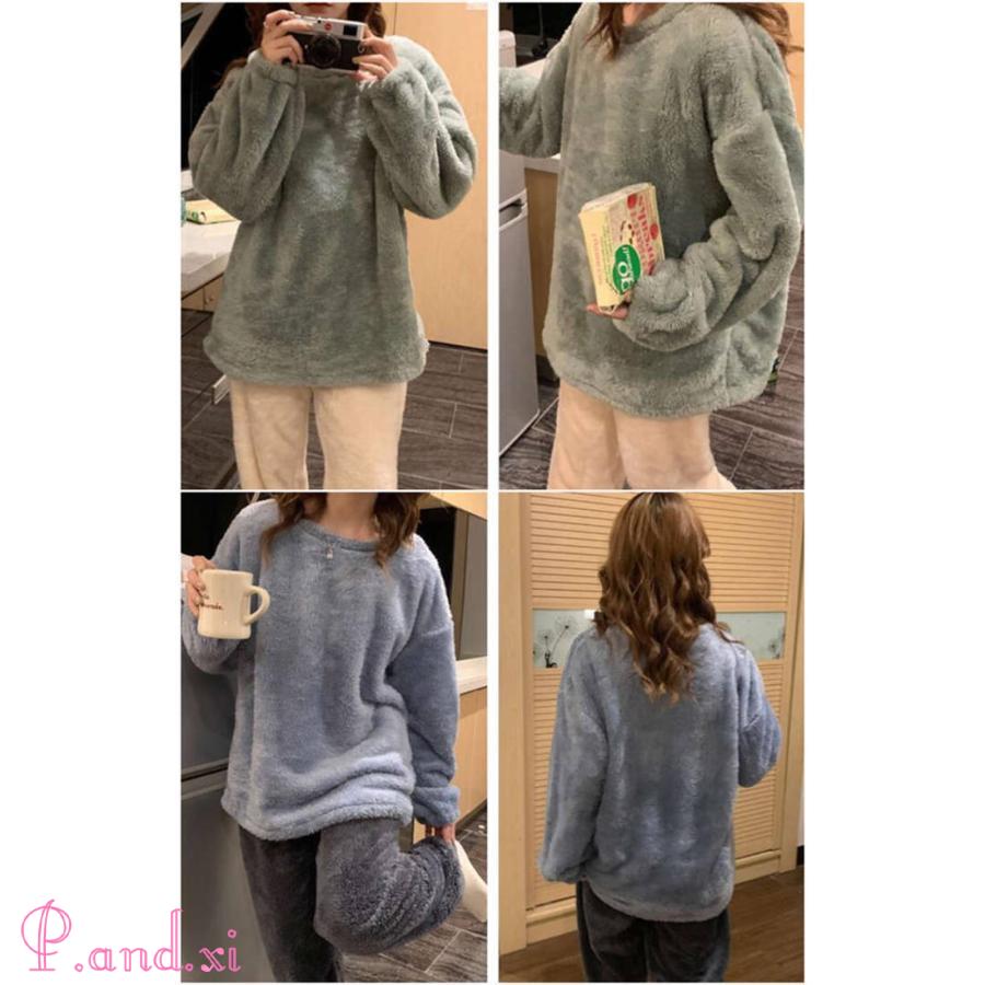 ルームウェア レディース 長袖 もこもこ セットアップ パジャマ ボア ふわふわ 寝巻き 上下セット 着る毛布 防寒 部屋着 可愛い 裏起毛 あったか 秋冬 