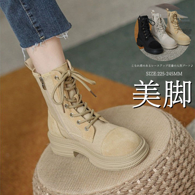 ブーツ ショートブーツ レディース 編み上げブーツ 厚底 ラウンドトゥ 女性 春 痛くない 歩きやすい 通勤 送料無料 冬 履きやすい 大人 美脚 スエード調 秋 