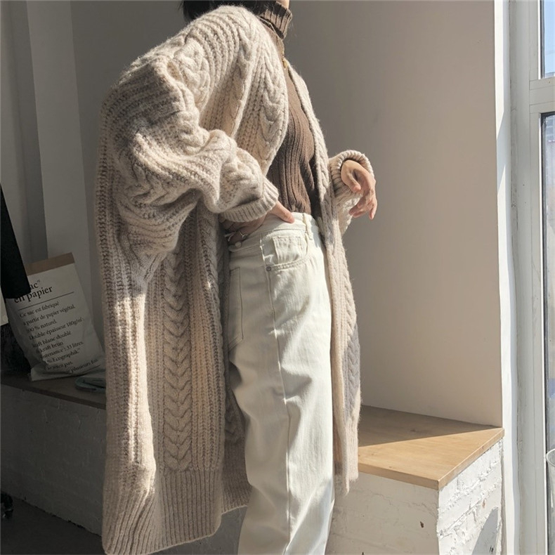 2023 新しい秋と冬のアウターウェアニットカーディガンレトロファッション肥厚ルーズツイストロングセータージャケット女性のための  