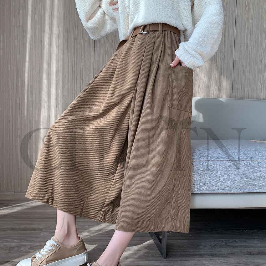 おしゃれガウチョパンツワイドパンツ レディースボコーデュロイロングパンツ 春夏 パンツワイドパンツ大きいサイズパンツOLオフィスガウチョパンツ  