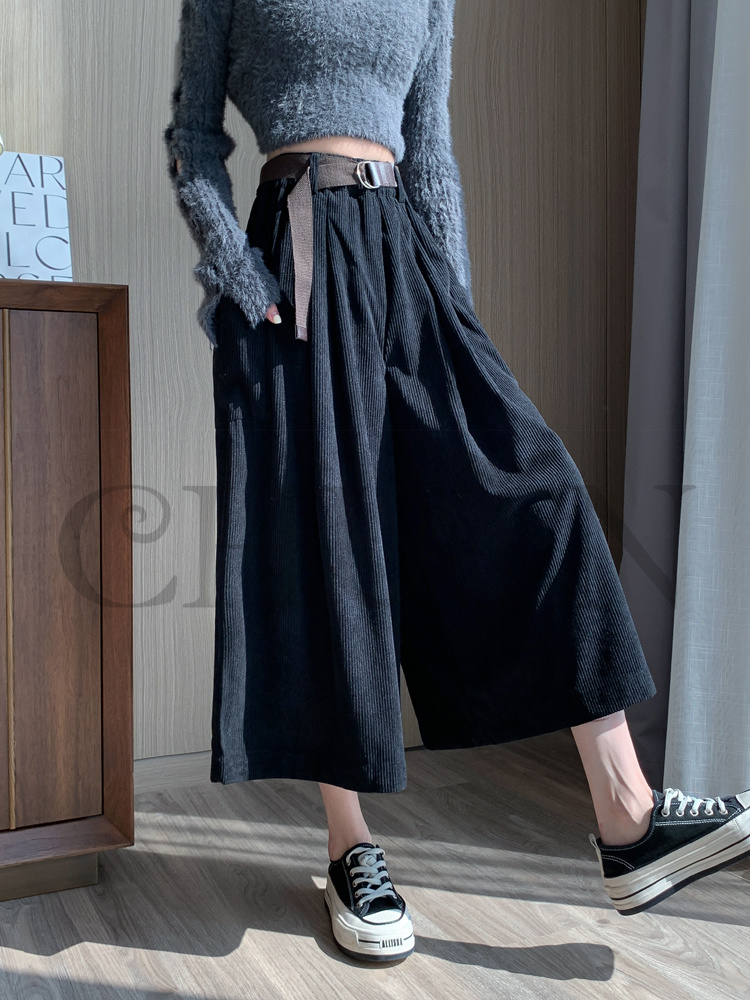 おしゃれガウチョパンツワイドパンツ レディースボコーデュロイロングパンツ 春夏 パンツワイドパンツ大きいサイズパンツOLオフィスガウチョパンツ  