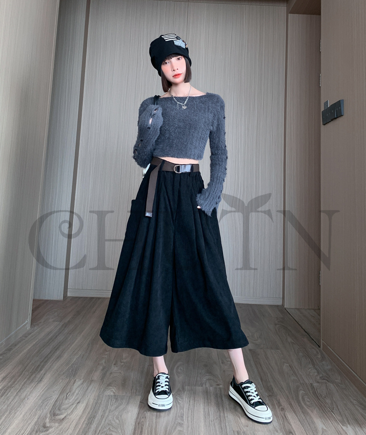 おしゃれガウチョパンツワイドパンツ レディースボコーデュロイロングパンツ 春夏 パンツワイドパンツ大きいサイズパンツOLオフィスガウチョパンツ  