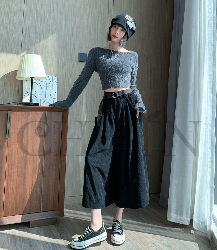 おしゃれガウチョパンツワイドパンツ レディースボコーデュロイロングパンツ 春夏 パンツワイドパンツ大きいサイズパンツOLオフィスガウチョパンツ  