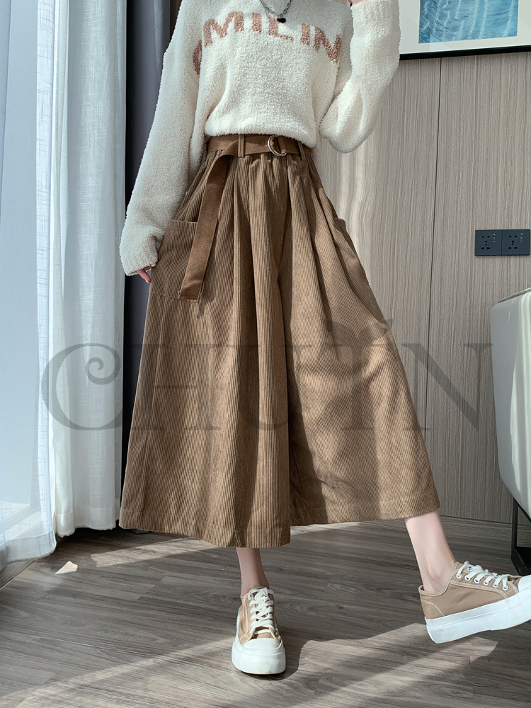 おしゃれガウチョパンツワイドパンツ レディースボコーデュロイロングパンツ 春夏 パンツワイドパンツ大きいサイズパンツOLオフィスガウチョパンツ  