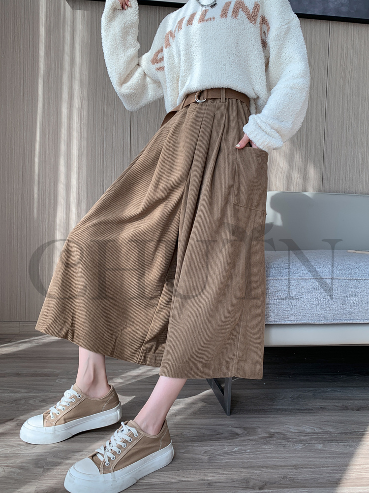 おしゃれガウチョパンツワイドパンツ レディースボコーデュロイロングパンツ 春夏 パンツワイドパンツ大きいサイズパンツOLオフィスガウチョパンツ  