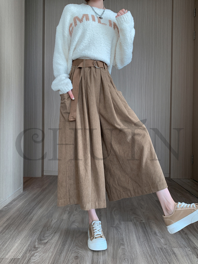 おしゃれガウチョパンツワイドパンツ レディースボコーデュロイロングパンツ 春夏 パンツワイドパンツ大きいサイズパンツOLオフィスガウチョパンツ  