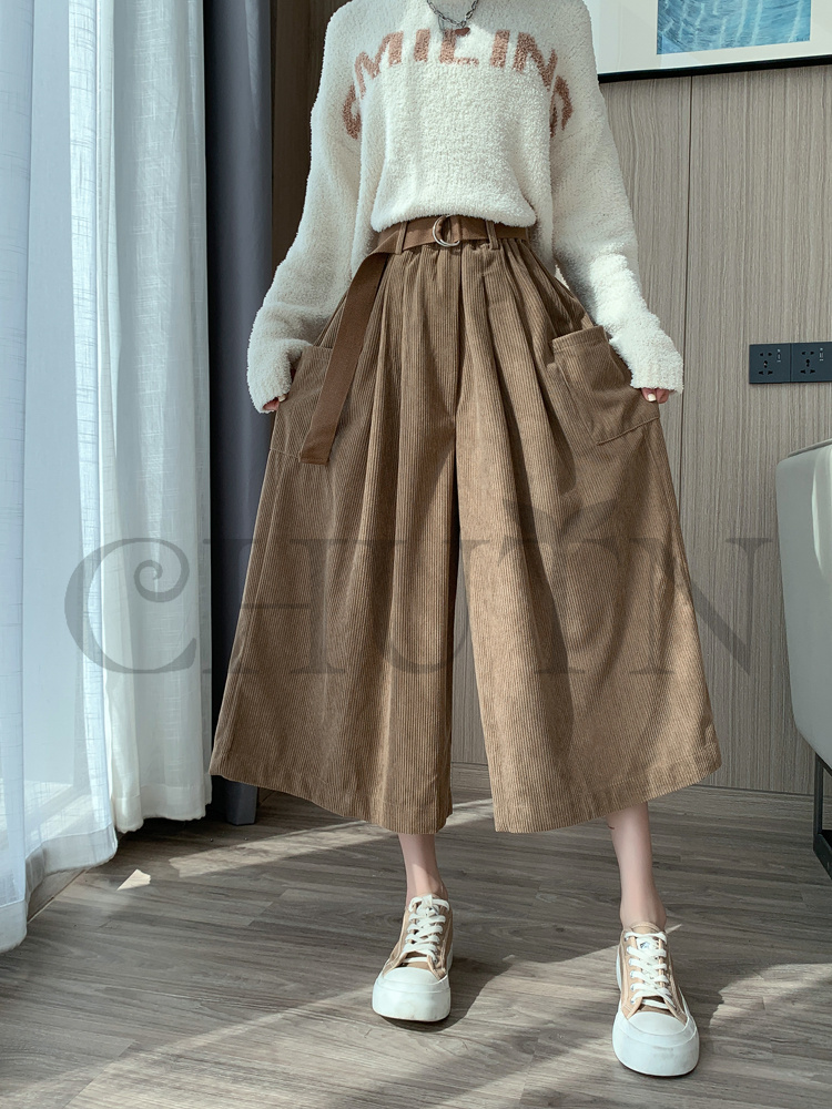 おしゃれガウチョパンツワイドパンツ レディースボコーデュロイロングパンツ 春夏 パンツワイドパンツ大きいサイズパンツOLオフィスガウチョパンツ  