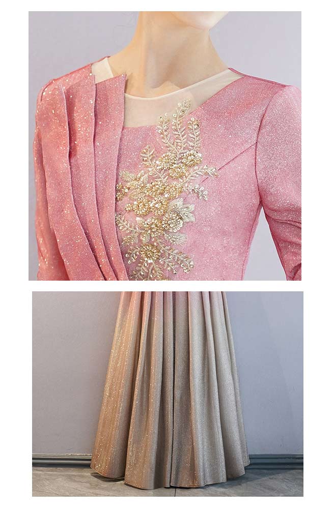 パーティードレス 秋冬 七分袖 グラデーション ロングドレス 大きいサイズ ブルー ピンク 発表会 スデージ 演奏会 パープル 二次会 