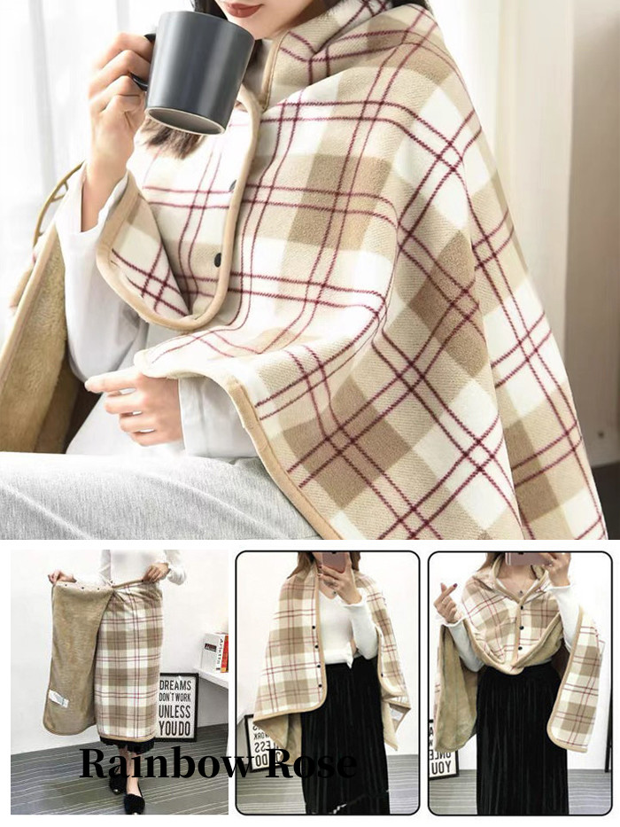 送料無料 ブランケット ひざ掛け ボタン付き ストール大判 ふわふわ ポンチョ ショート レディース 着る毛布 オシャレ 裏起毛 防寒膝かけ 毛布 北欧 肩掛け 