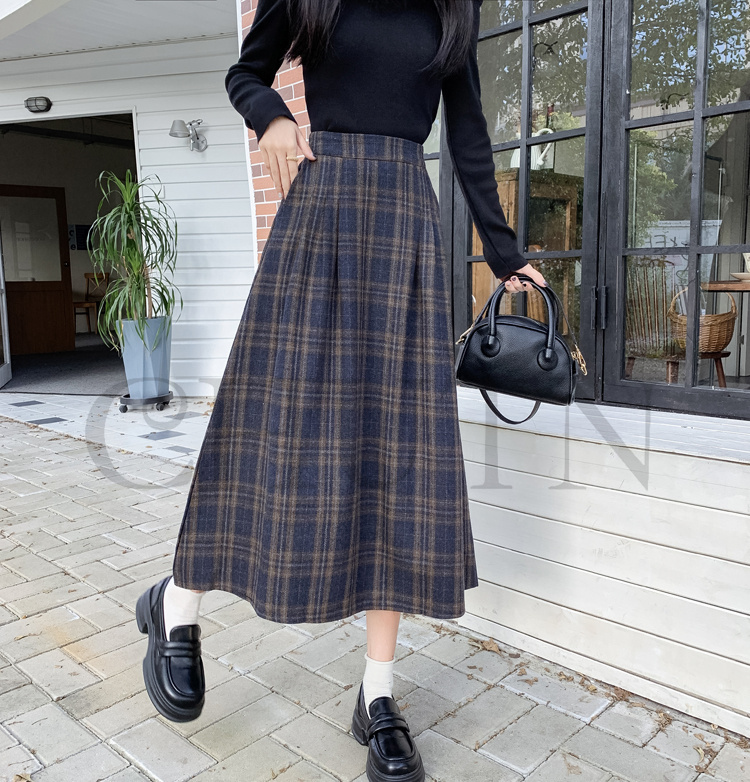 秋冬ラシャスカートマキシスカート チェック柄 ハイウエスト ラシャスカート 気質 オシャレ エレ 40代 50代ファッション きれいめ 