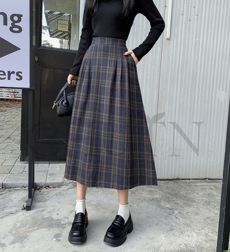 秋冬ラシャスカートマキシスカート チェック柄 ハイウエスト ラシャスカート 気質 オシャレ エレ 40代 50代ファッション きれいめ 