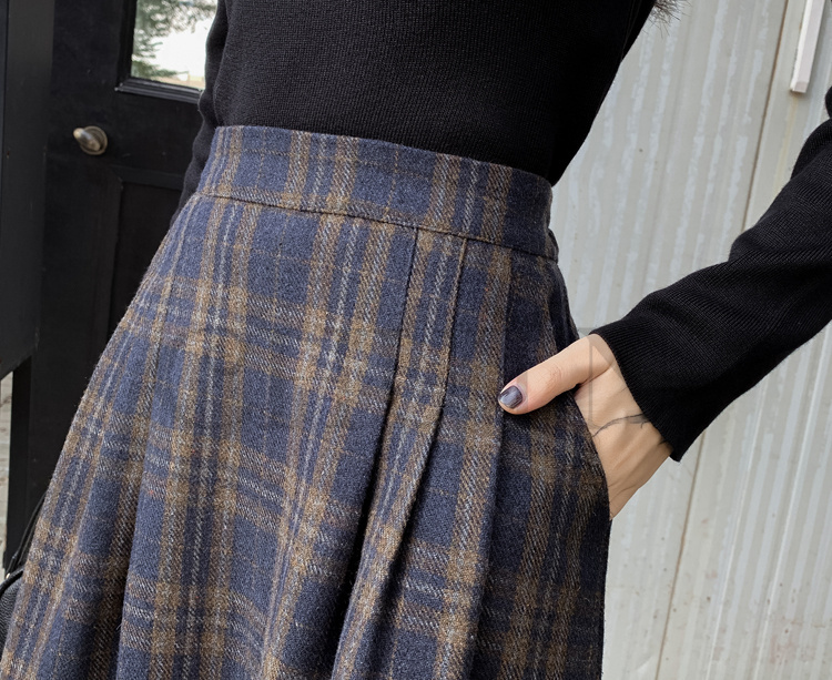 秋冬ラシャスカートマキシスカート チェック柄 ハイウエスト ラシャスカート 気質 オシャレ エレ 40代 50代ファッション きれいめ 