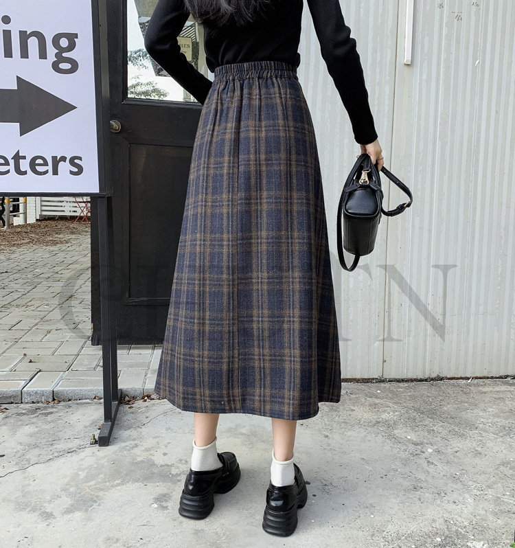 秋冬ラシャスカートマキシスカート チェック柄 ハイウエスト ラシャスカート 気質 オシャレ エレ 40代 50代ファッション きれいめ 