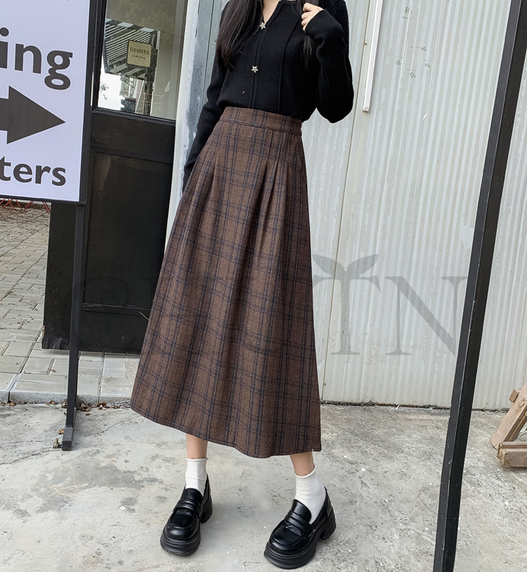 秋冬ラシャスカートマキシスカート チェック柄 ハイウエスト ラシャスカート 気質 オシャレ エレ 40代 50代ファッション きれいめ 