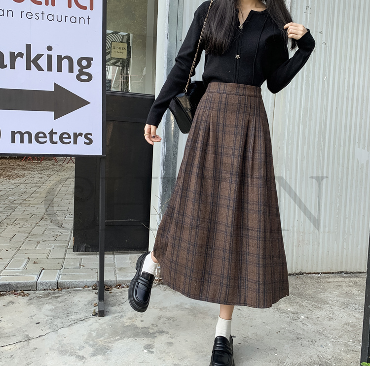 秋冬ラシャスカートマキシスカート チェック柄 ハイウエスト ラシャスカート 気質 オシャレ エレ 40代 50代ファッション きれいめ 