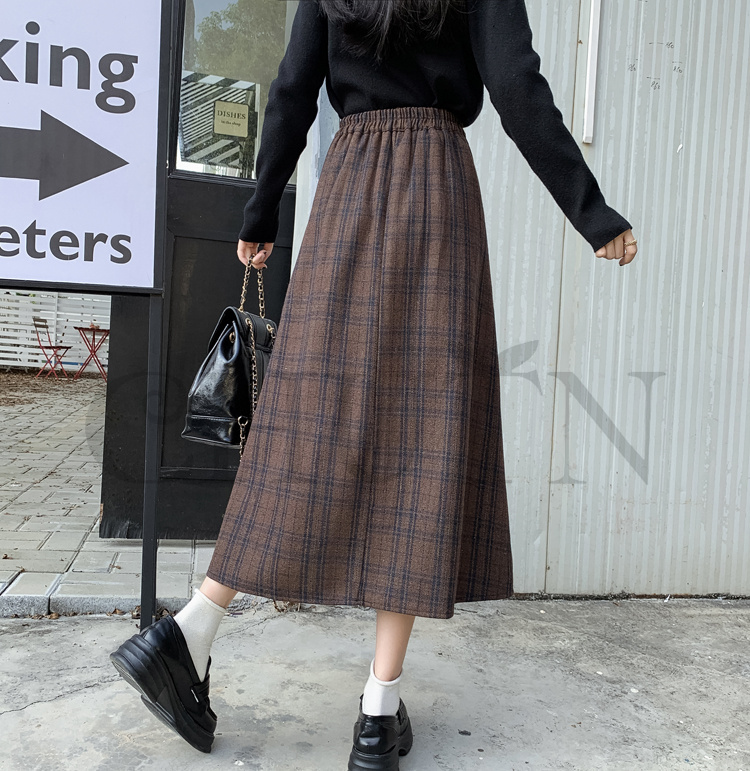 秋冬ラシャスカートマキシスカート チェック柄 ハイウエスト ラシャスカート 気質 オシャレ エレ 40代 50代ファッション きれいめ 
