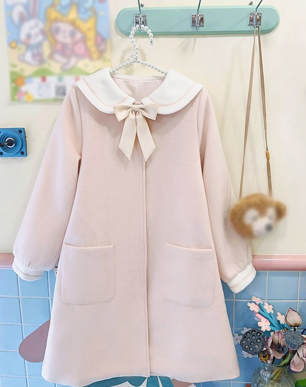 ステンカラーコート セーラーコート 冬服 リボン レディース ジャケット 秋 パフスリーブ ボリューム袖 コート ミディアムコート 