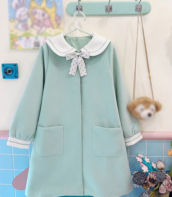 ステンカラーコート セーラーコート 冬服 リボン レディース ジャケット 秋 パフスリーブ ボリューム袖 コート ミディアムコート 