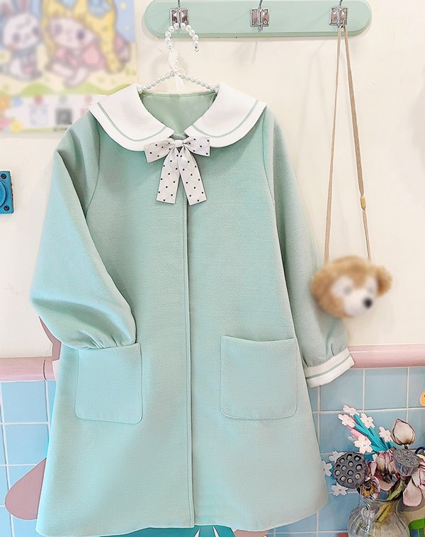 ステンカラーコート セーラーコート 冬服 リボン レディース ジャケット 秋 パフスリーブ ボリューム袖 コート ミディアムコート 