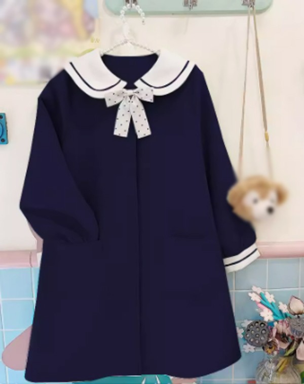 ステンカラーコート セーラーコート 冬服 リボン レディース ジャケット 秋 パフスリーブ ボリューム袖 コート ミディアムコート 