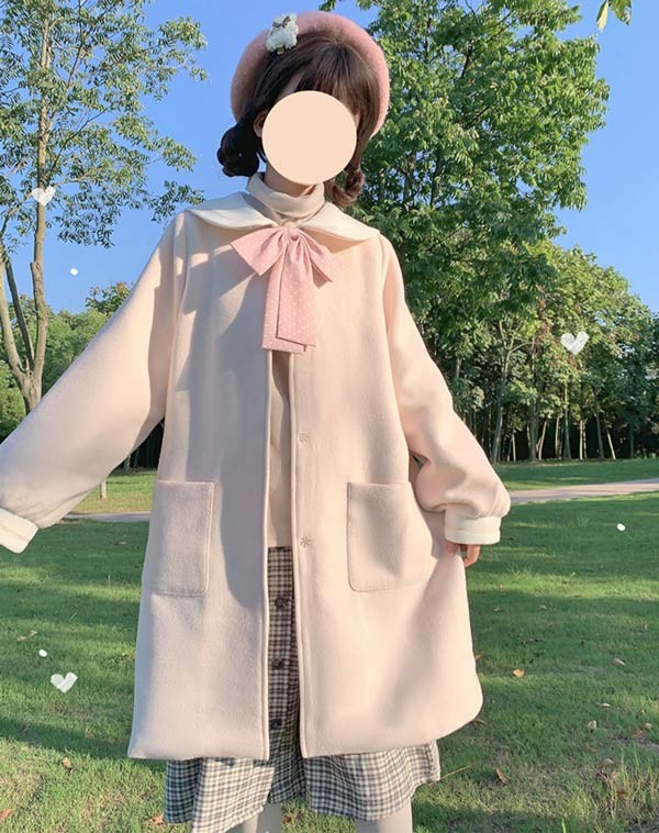 ステンカラーコート セーラーコート 冬服 リボン レディース ジャケット 秋 パフスリーブ ボリューム袖 コート ミディアムコート 