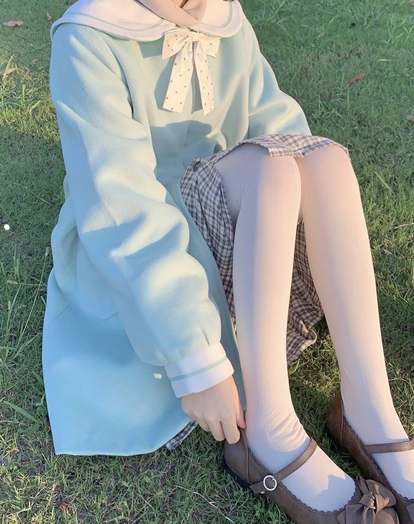 ステンカラーコート セーラーコート 冬服 リボン レディース ジャケット 秋 パフスリーブ ボリューム袖 コート ミディアムコート 