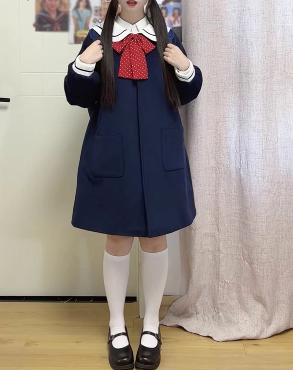 ステンカラーコート セーラーコート 冬服 リボン レディース ジャケット 秋 パフスリーブ ボリューム袖 コート ミディアムコート 