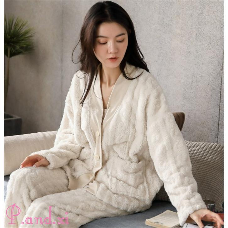 ルームウェア 上下セット 冬 パジャマ レディース 長袖 もこもこ 前開き あったかい ルームウェア 秋冬 上下パジャマ かわいい パジャマ 部屋着 