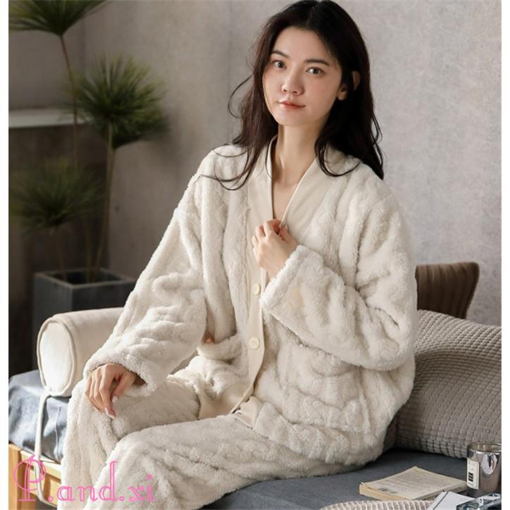 ルームウェア 上下セット 冬 パジャマ レディース 長袖 もこもこ 前開き あったかい ルームウェア 秋冬 上下パジャマ かわいい パジャマ 部屋着 