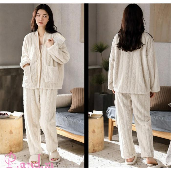 ルームウェア 上下セット 冬 パジャマ レディース 長袖 もこもこ 前開き あったかい ルームウェア 秋冬 上下パジャマ かわいい パジャマ 部屋着 