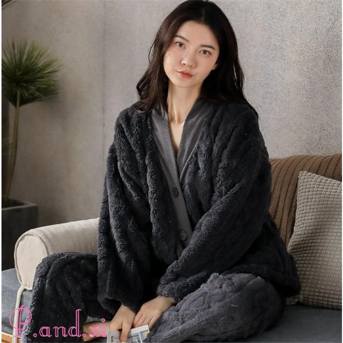 ルームウェア 上下セット 冬 パジャマ レディース 長袖 もこもこ 前開き あったかい ルームウェア 秋冬 上下パジャマ かわいい パジャマ 部屋着 