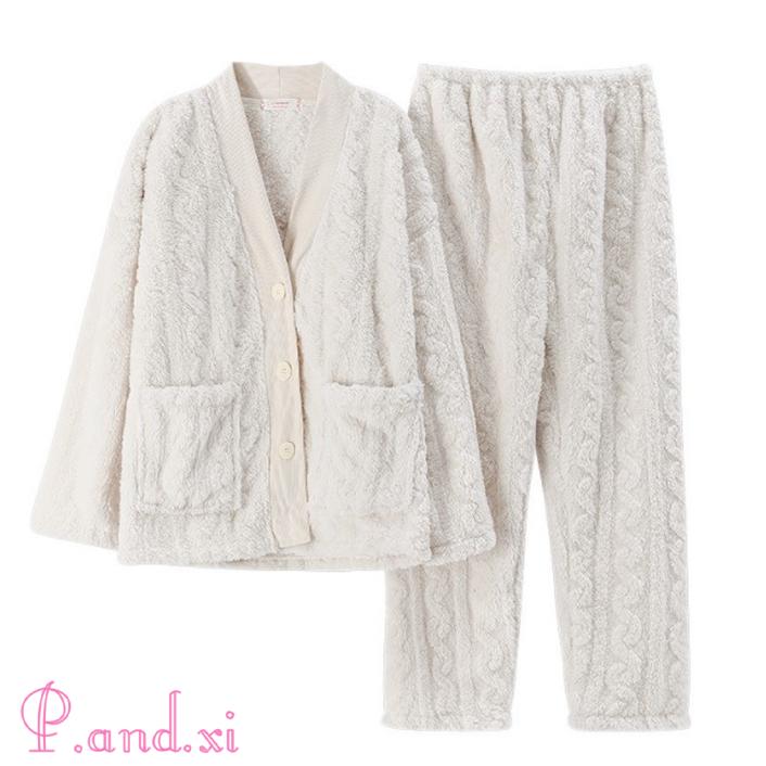 ルームウェア 上下セット 冬 パジャマ レディース 長袖 もこもこ 前開き あったかい ルームウェア 秋冬 上下パジャマ かわいい パジャマ 部屋着 