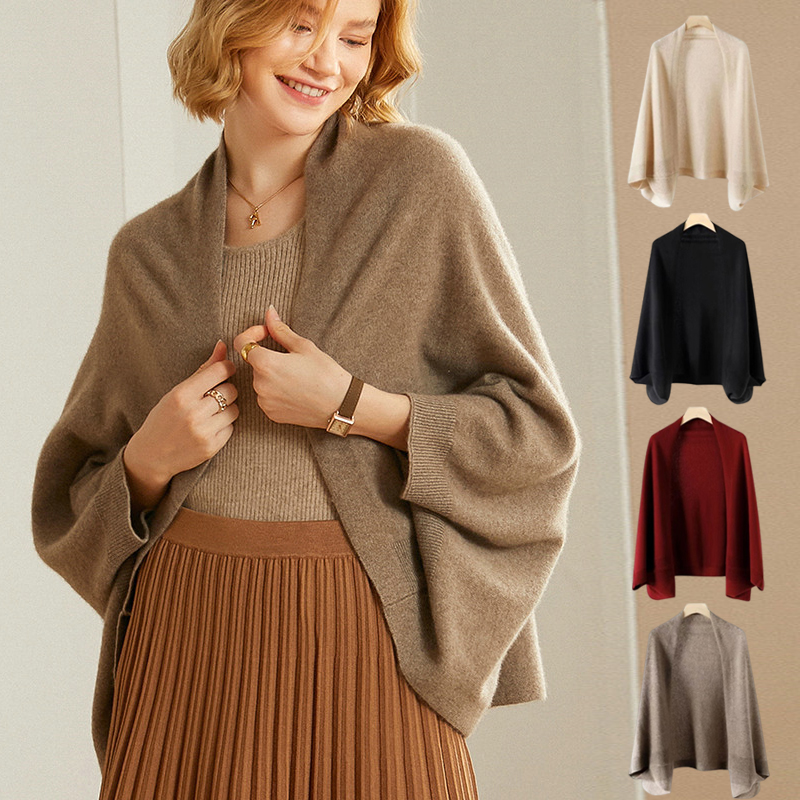 ポンチョ ケープ ウール カーディガン ショート丈 レディース コート 柔か 秋物 ドルマン おしゃれ ニットカーディガン 羽織り ストール ボレロ 春物 シンプル 