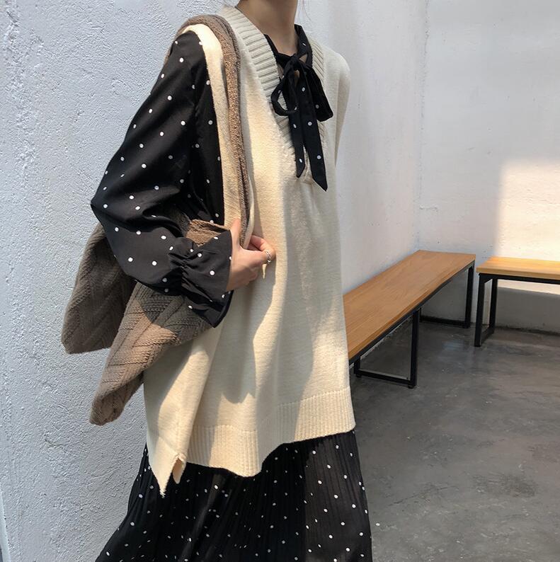 ニットベスト レディース 春 秋 プルオーバー ニット ベスト おしゃれ カジュアル 重ね着 レイヤード シンプル ノースリーブ トップス 体型カバー 着回し 