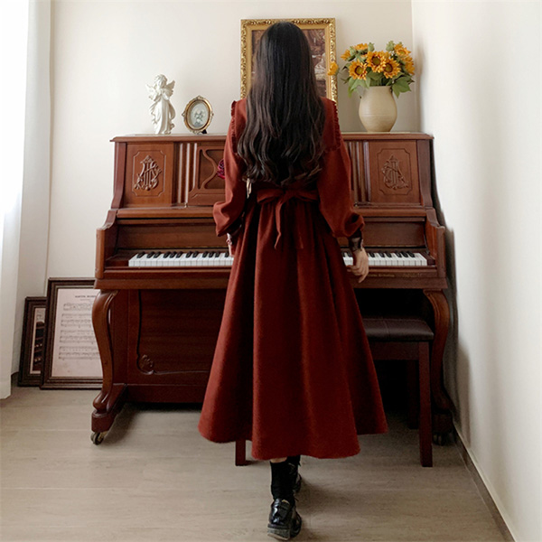 ワンピース 冬服 秋冬 長袖 フレンチ レトロ 大きいサイズ エレファッション リボン Aライン お出かけ レディース かわいい おしゃれ 
