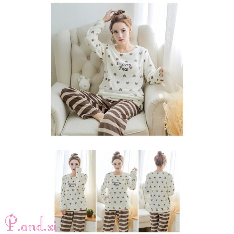 ルームウェア パジャマ ナイトウェア レディース 部屋着 2点セット もこもこ 防寒 可愛い 上下セット 厚手 ふわふわ 秋 ワンピース 冬 あったか 