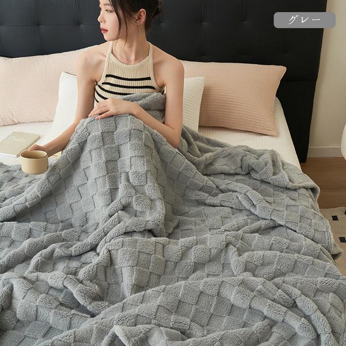 毛布 もこもこ毛布 ブランケット ふわもこ チェック柄 総柄 ひざ掛け ひざ掛け 大判 シングル 冷房対策 防寒対策 北欧 掛け毛布 寝具 ワッフル 厚手 
