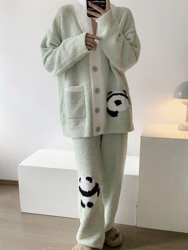 ルームウェア もこもこ パジャマ 冬 長袖 上下セット 暖かい あったか 前開き 寝巻き 大きいサイズ 動物 部屋着 。モコモコ 大人用 