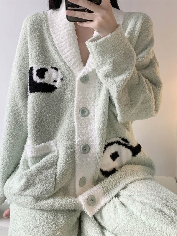 ルームウェア もこもこ パジャマ 冬 長袖 上下セット 暖かい あったか 前開き 寝巻き 大きいサイズ 動物 部屋着 。モコモコ 大人用 