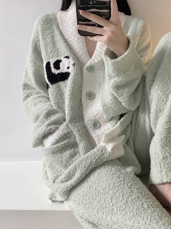 ルームウェア もこもこ パジャマ 冬 長袖 上下セット 暖かい あったか 前開き 寝巻き 大きいサイズ 動物 部屋着 。モコモコ 大人用 