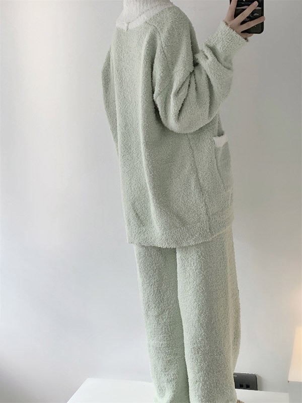 ルームウェア もこもこ パジャマ 冬 長袖 上下セット 暖かい あったか 前開き 寝巻き 大きいサイズ 動物 部屋着 。モコモコ 大人用 