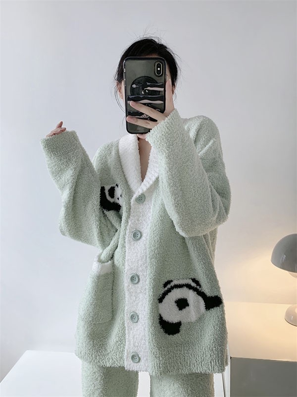 ルームウェア もこもこ パジャマ 冬 長袖 上下セット 暖かい あったか 前開き 寝巻き 大きいサイズ 動物 部屋着 。モコモコ 大人用 