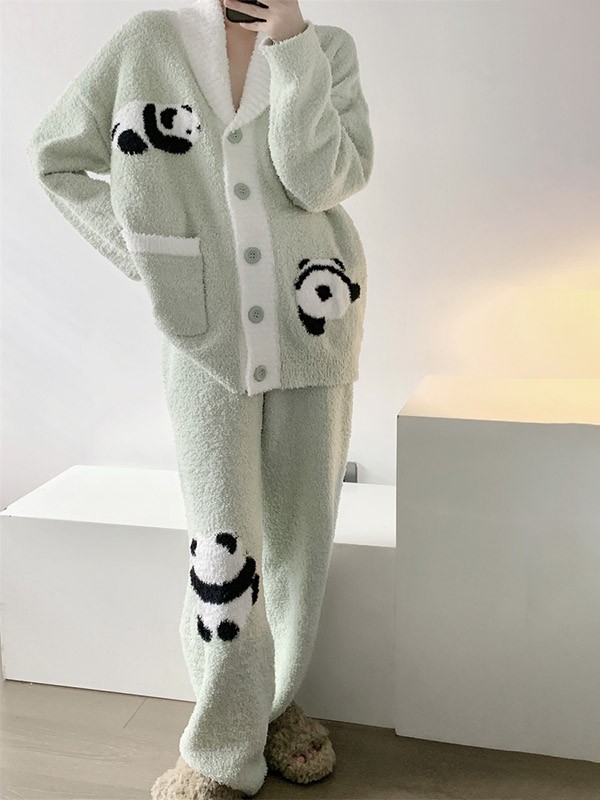 ルームウェア もこもこ パジャマ 冬 長袖 上下セット 暖かい あったか 前開き 寝巻き 大きいサイズ 動物 部屋着 。モコモコ 大人用 