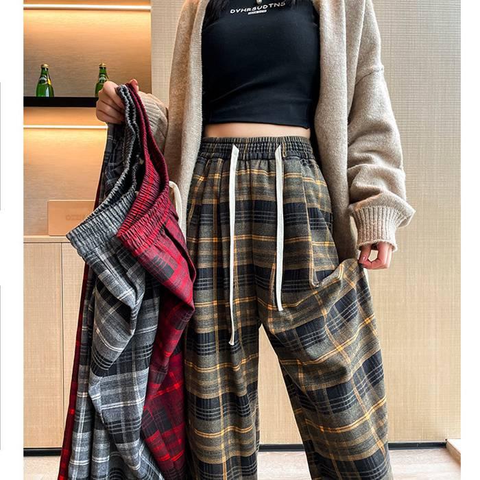 ロングパンツ レディース チェックパンツ 2TYPE 裏起毛 ゆったり ワイドパンツ ズボン チェック柄 暖かい ハイウェスト カジュアル 防寒 