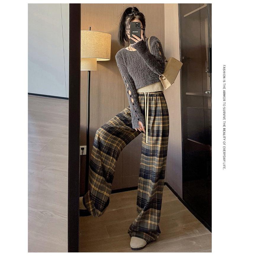 ロングパンツ レディース チェックパンツ 2TYPE 裏起毛 ゆったり ワイドパンツ ズボン チェック柄 暖かい ハイウェスト カジュアル 防寒 