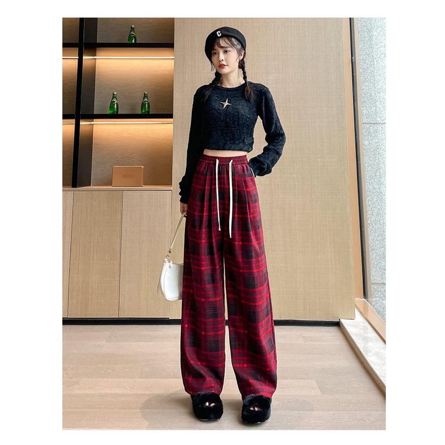 ロングパンツ レディース チェックパンツ 2TYPE 裏起毛 ゆったり ワイドパンツ ズボン チェック柄 暖かい ハイウェスト カジュアル 防寒 